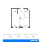Планировка 1-комнатной квартиры, 33,3 м2