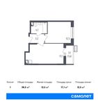 Планировка 1-комнатной квартиры, 38 м2