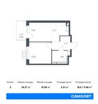 Планировка 2-комнатной квартиры, 35,17 м2