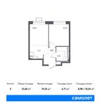 Планировка 2-комнатной квартиры, 31,58 м2