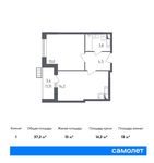 Планировка 1-комнатной квартиры, 37,22 м2