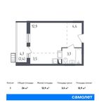 Планировка квартиры студии, 26 м2