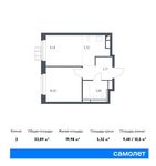 Планировка 2-комнатной квартиры, 33,89 м2