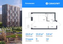 Планировка квартиры студии, 22,6 м2