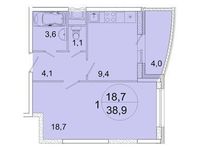 Планировка 1-комнатной квартиры, 38,9 м2