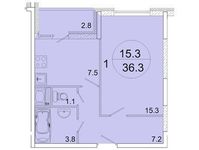 Планировка 1-комнатной квартиры, 36,3 м2