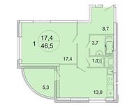 Планировка 1-комнатной квартиры, 46,5 м2