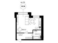Планировка квартиры студии, 30,36 м2
