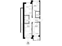 Планировка 3-комнатной квартиры, 75,5 м2