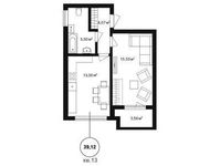 Планировка 1-комнатной квартиры, 55,85 м2