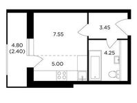 Планировка квартиры студии, 22,65 м2