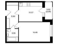 Планировка 1-комнатной квартиры, 34,99 м2