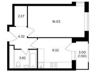 Планировка 1-комнатной квартиры, 37,26 м2