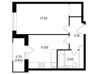 Планировка 1-комнатной квартиры, 38,14 м2