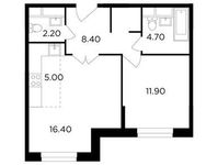 Планировка 2-комнатной квартиры, 48,3 м2
