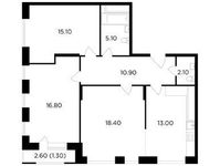 Планировка 3-комнатной квартиры, 82,7 м2