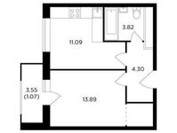Планировка 1-комнатной квартиры, 34,17 м2