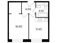 Планировка 1-комнатной квартиры, 36,4 м2