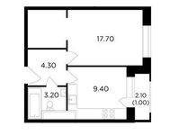 Планировка 1-комнатной квартиры, 35,6 м2