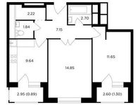 Планировка 2-комнатной квартиры, 52,24 м2