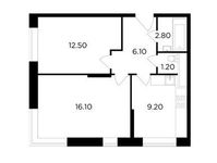 Планировка 2-комнатной квартиры, 47,9 м2