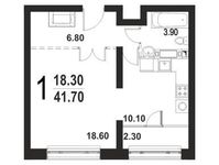 Планировка 1-комнатной квартиры, 41,7 м2