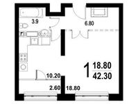 Планировка 1-комнатной квартиры, 42,3 м2