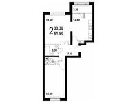 Планировка 2-комнатной квартиры, 61,9 м2
