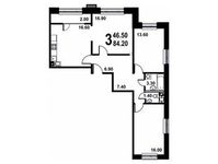 Планировка 3-комнатной квартиры, 84,2 м2