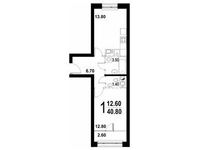 Планировка 1-комнатной квартиры, 40,8 м2