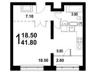 Планировка 2-комнатной квартиры, 41,8 м2
