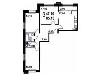 Планировка 3-комнатной квартиры, 85,1 м2