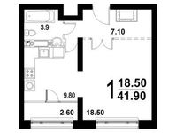 Планировка 1-комнатной квартиры, 42,1 м2