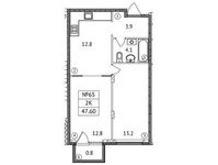 Планировка 2-комнатной квартиры, 47,6 м2