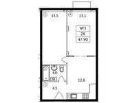 Планировка 2-комнатной квартиры, 47,9 м2