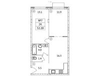 Планировка 2-комнатной квартиры, 52,2 м2