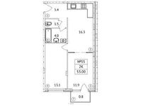 Планировка 2-комнатной квартиры, 53 м2