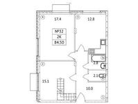 Планировка 2-комнатной квартиры, 84,5 м2
