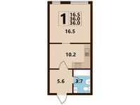 Планировка 1-комнатной квартиры, 35,15 м2