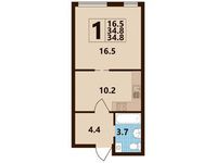 Планировка 1-комнатной квартиры, 34,19 м2