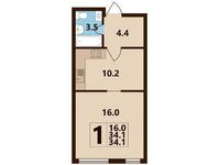 Планировка 1-комнатной квартиры, 34,61 м2