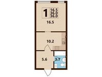 Планировка 1-комнатной квартиры, 35,06 м2