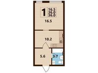 Планировка 1-комнатной квартиры, 34,97 м2