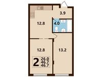 Планировка 2-комнатной квартиры, 46,06 м2