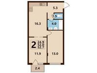 Планировка 2-комнатной квартиры, 52,31 м2
