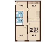 Планировка 2-комнатной квартиры, 73,75 м2