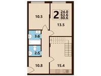 Планировка 2-комнатной квартиры, 73,73 м2