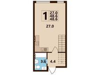 Планировка квартиры студии, 48,04 м2