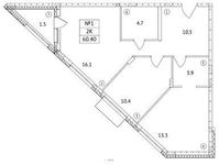 Планировка 2-комнатной квартиры, 60,5 м2