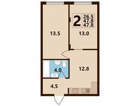 Планировка 2-комнатной квартиры, 47,16 м2